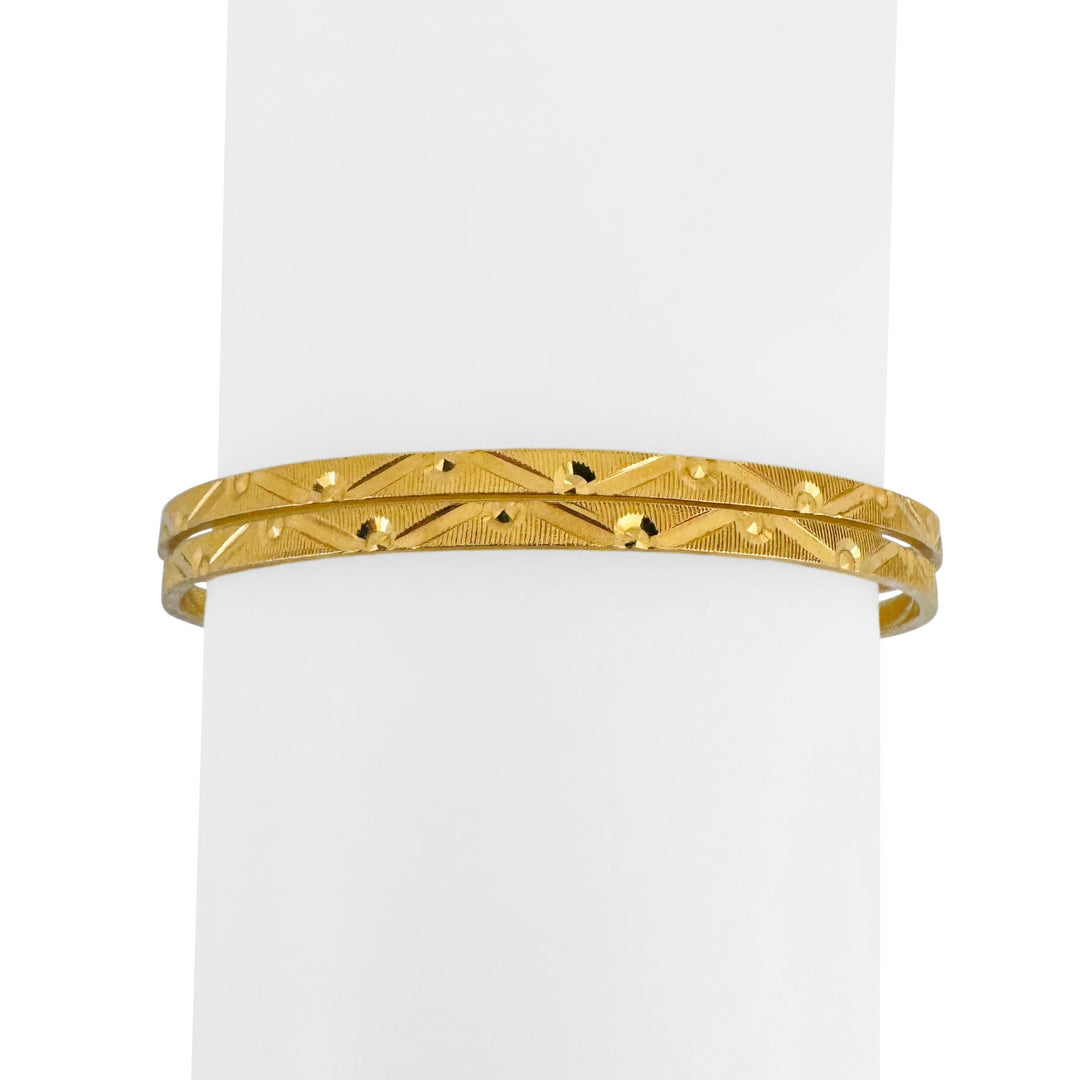 Pair of 22k Yellow Gold 24g Solid Fancy Slip On Bangle Bracelets 7"