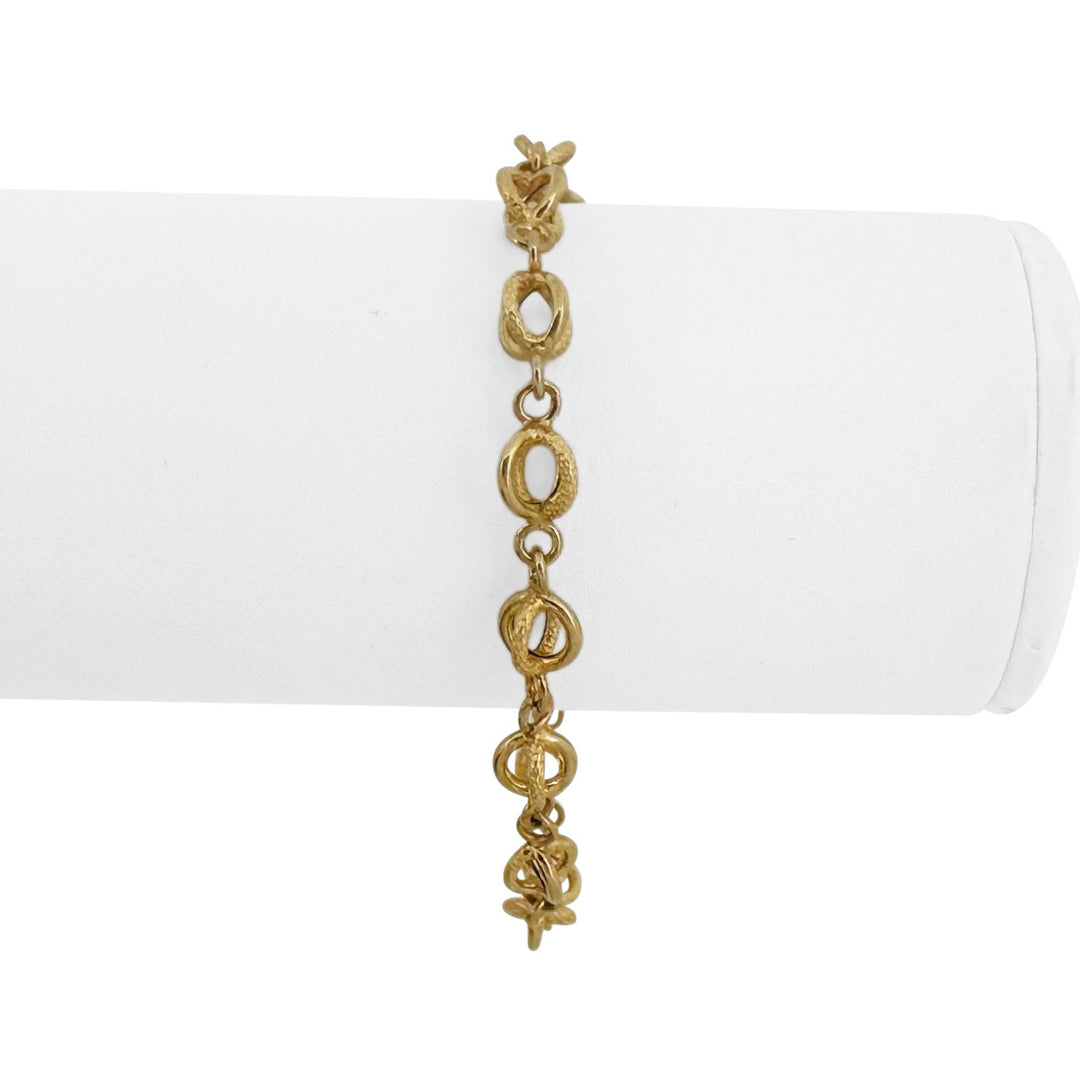 18k Yellow Gold 4.4g Hollow Light 6.5mm Fancy Circle Link Bracelet Italy 6.5"