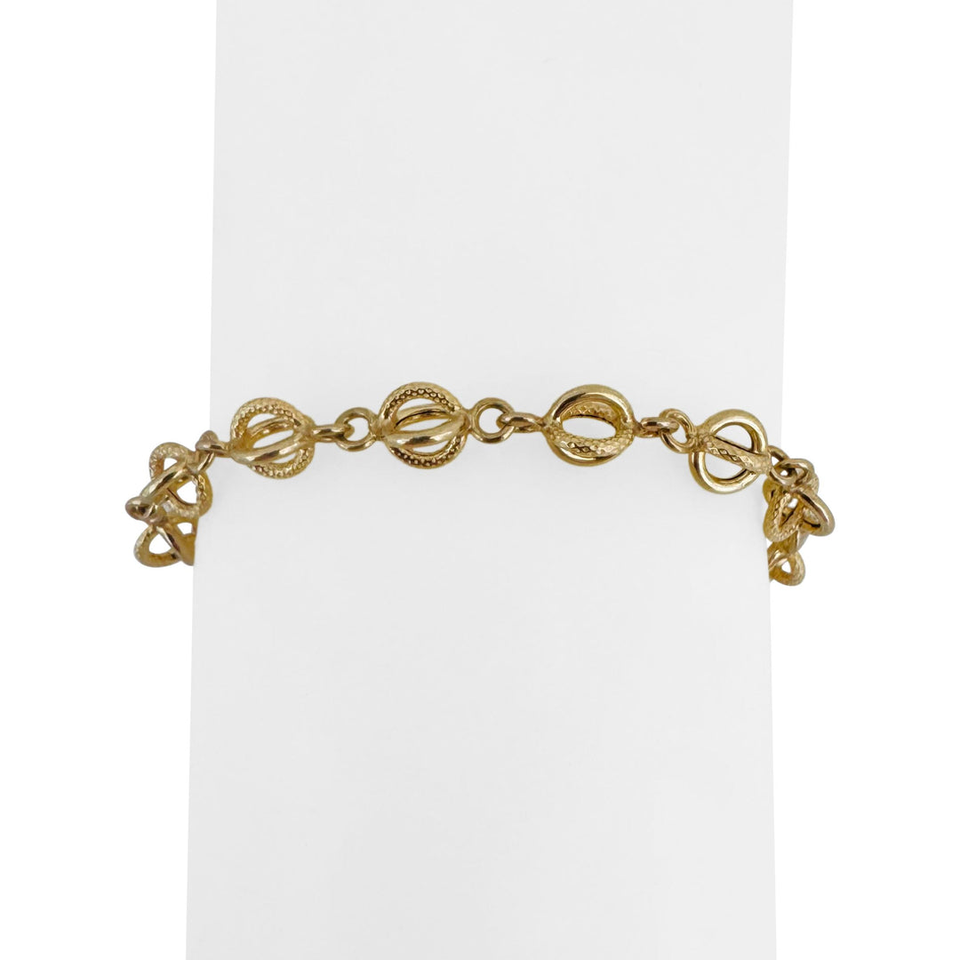18k Yellow Gold 4.4g Hollow Light 6.5mm Fancy Circle Link Bracelet Italy 6.5"