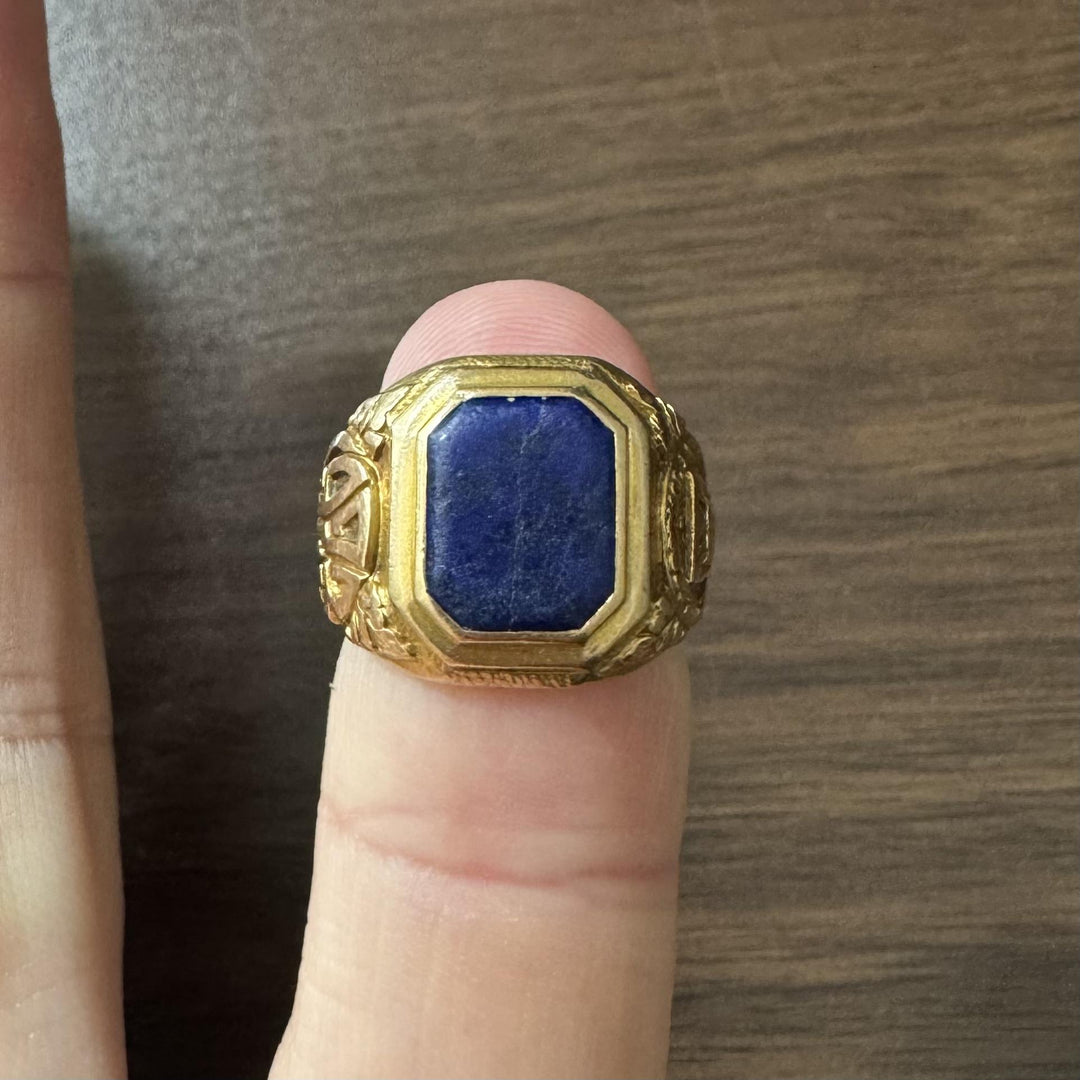 Tiffany & Co. 1923 Antique 18k Yellow Gold Lapis Lazuli Class Ring Size 2.5