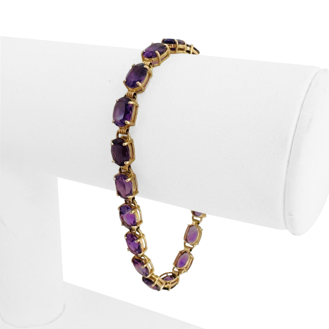 14k Yellow Gold and Oval Cut Amethyst 8.6g Ladies Bracelet 7"