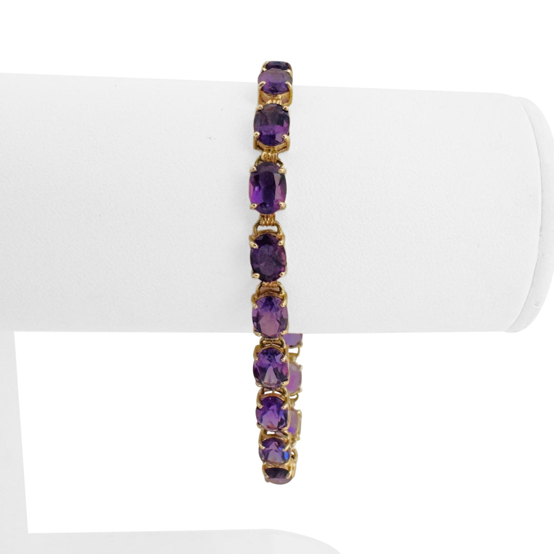 14k Yellow Gold and Oval Cut Amethyst 8.6g Ladies Bracelet 7"