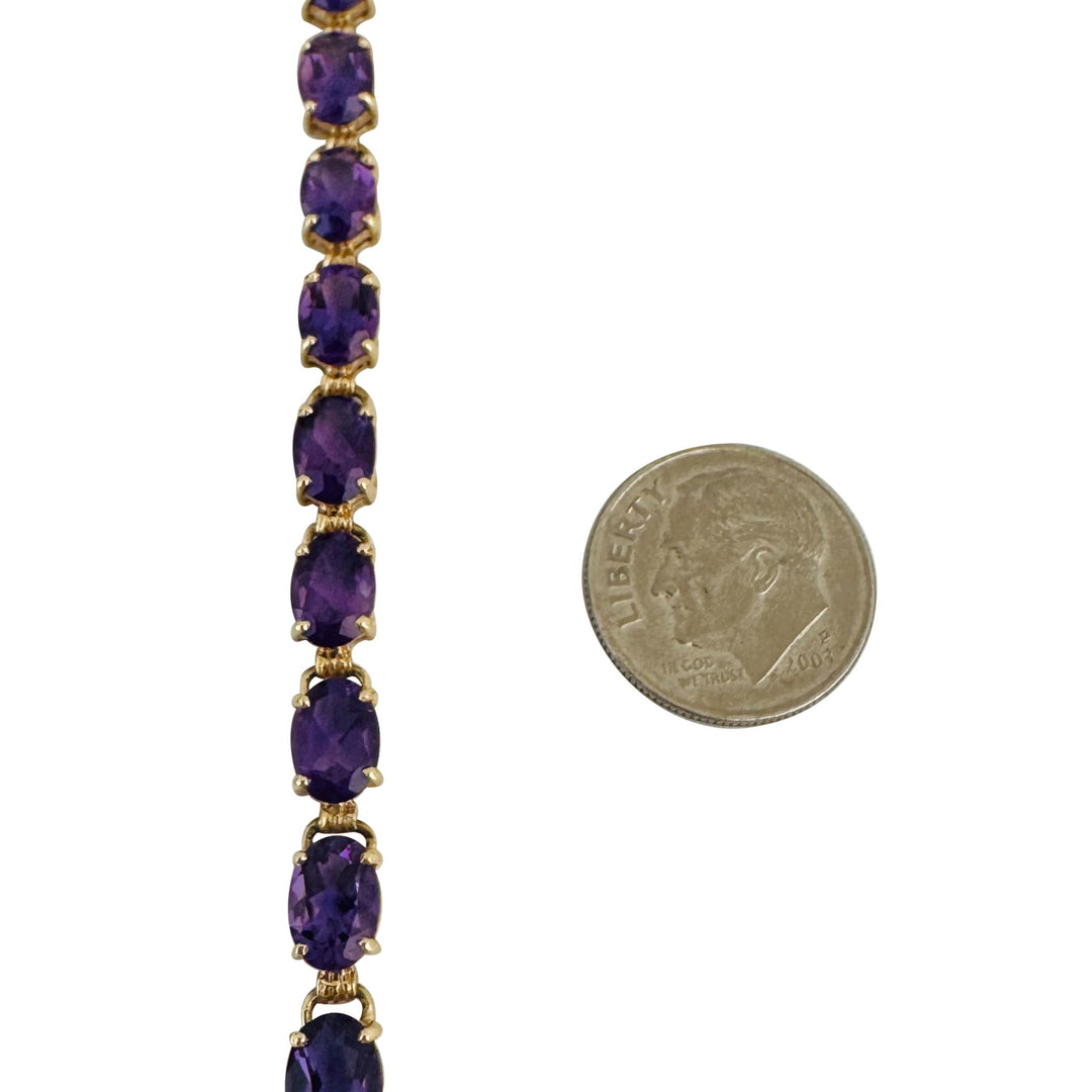 14k Yellow Gold and Oval Cut Amethyst 8.6g Ladies Bracelet 7"