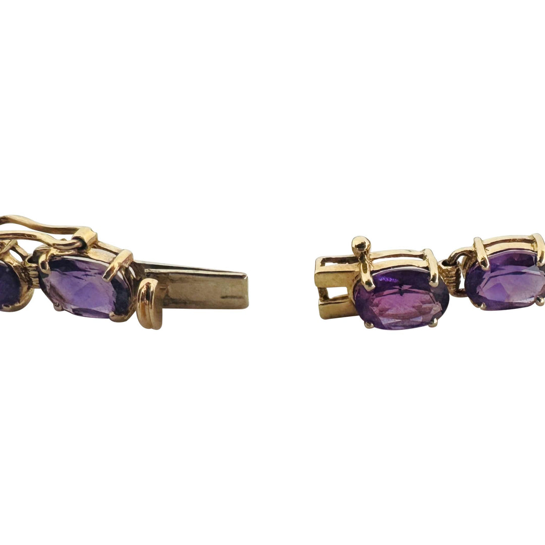 14k Yellow Gold and Oval Cut Amethyst 8.6g Ladies Bracelet 7"