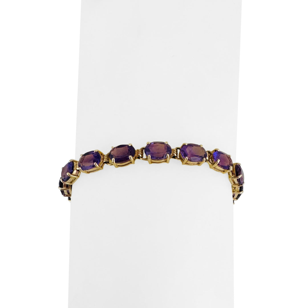 14k Yellow Gold and Oval Cut Amethyst 8.6g Ladies Bracelet 7"