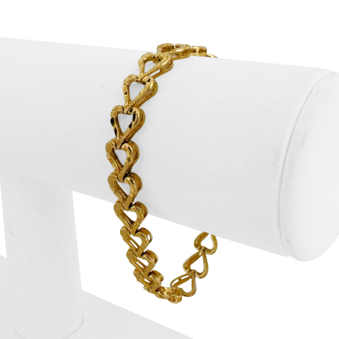 14k Yellow Gold 11g Solid Diamond Cut 8.5mm Heart Link Bracelet 7"