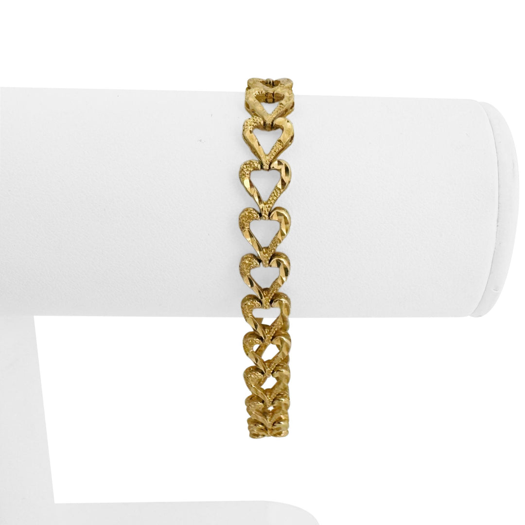 14k Yellow Gold 11g Solid Diamond Cut 8.5mm Heart Link Bracelet 7"