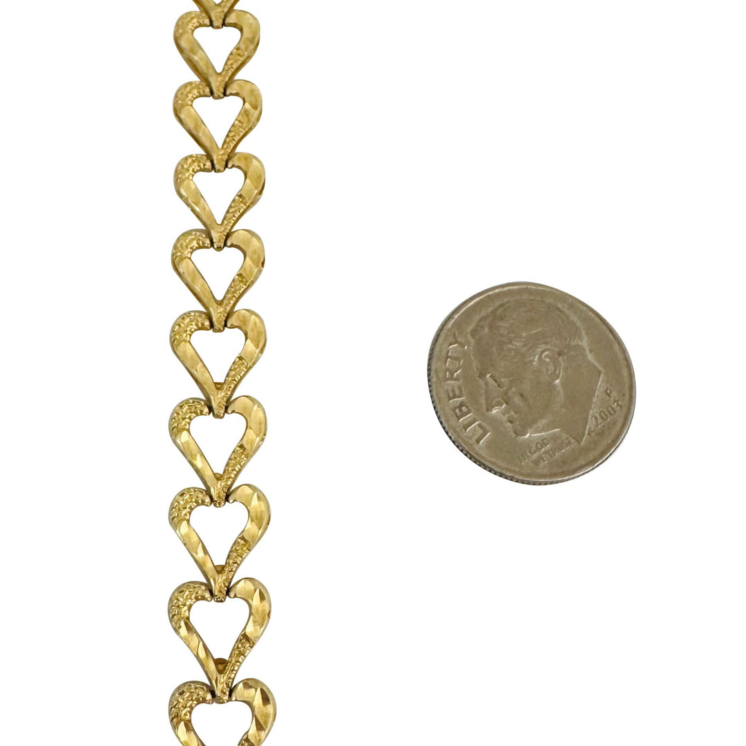 14k Yellow Gold 11g Solid Diamond Cut 8.5mm Heart Link Bracelet 7"