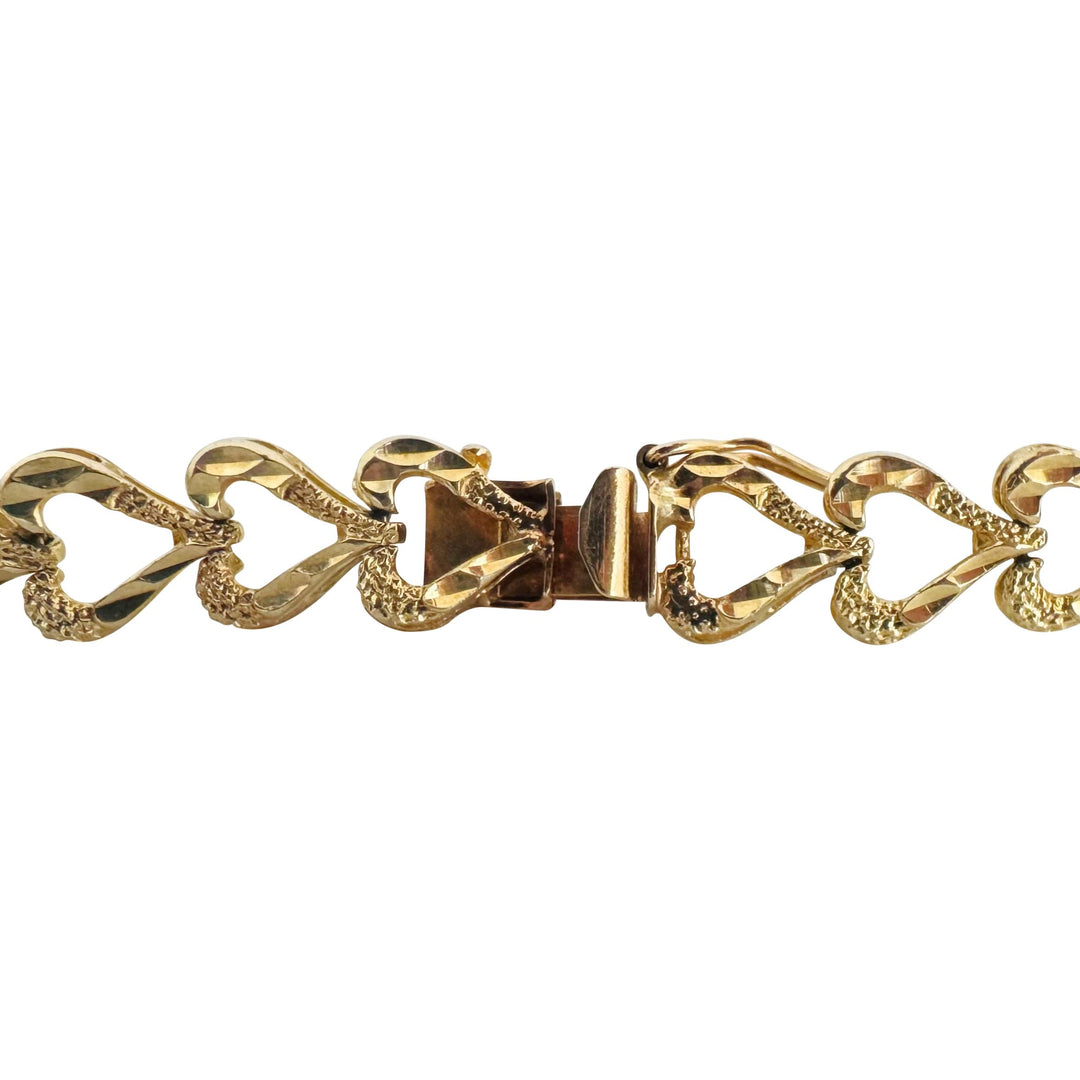 14k Yellow Gold 11g Solid Diamond Cut 8.5mm Heart Link Bracelet 7"