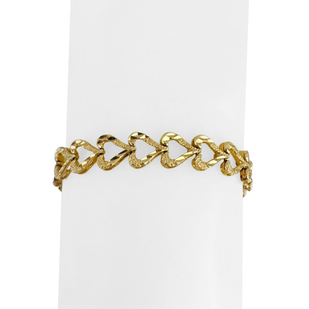 14k Yellow Gold 11g Solid Diamond Cut 8.5mm Heart Link Bracelet 7"