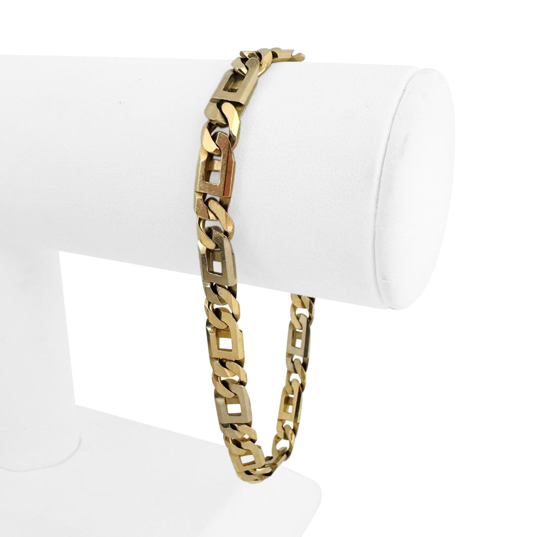 14k Two Tone Gold 19.4g Solid Men's Fancy Figarucci Link Bracelet Italy 8.25"