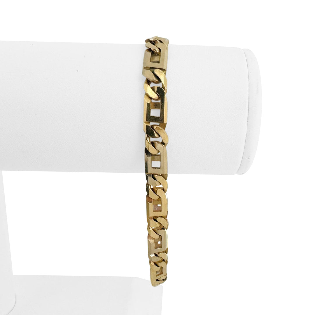 14k Two Tone Gold 19.4g Solid Men's Fancy Figarucci Link Bracelet Italy 8.25"