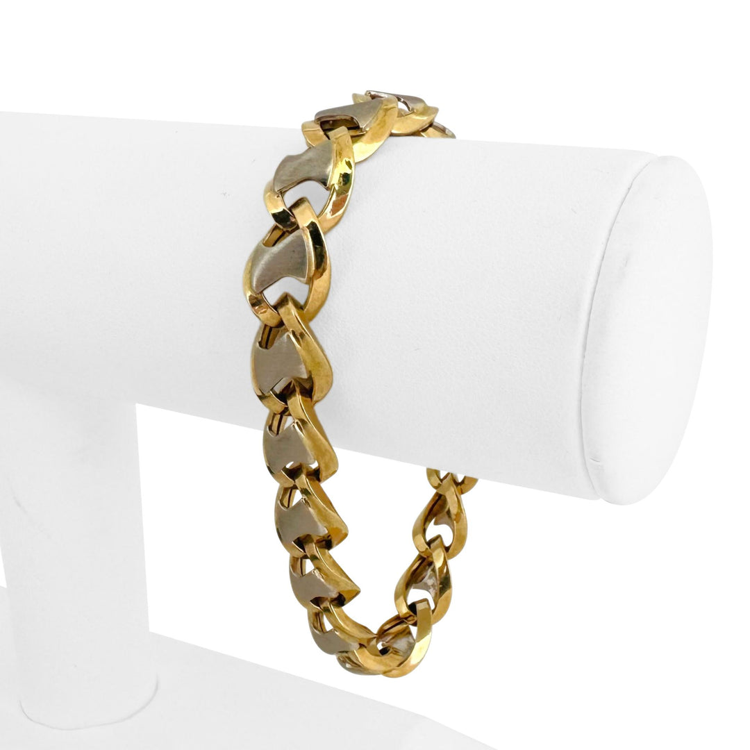 14k Yellow and White Gold 16g Ladies Two Tone Fancy Link Bracelet Italy 7.5"