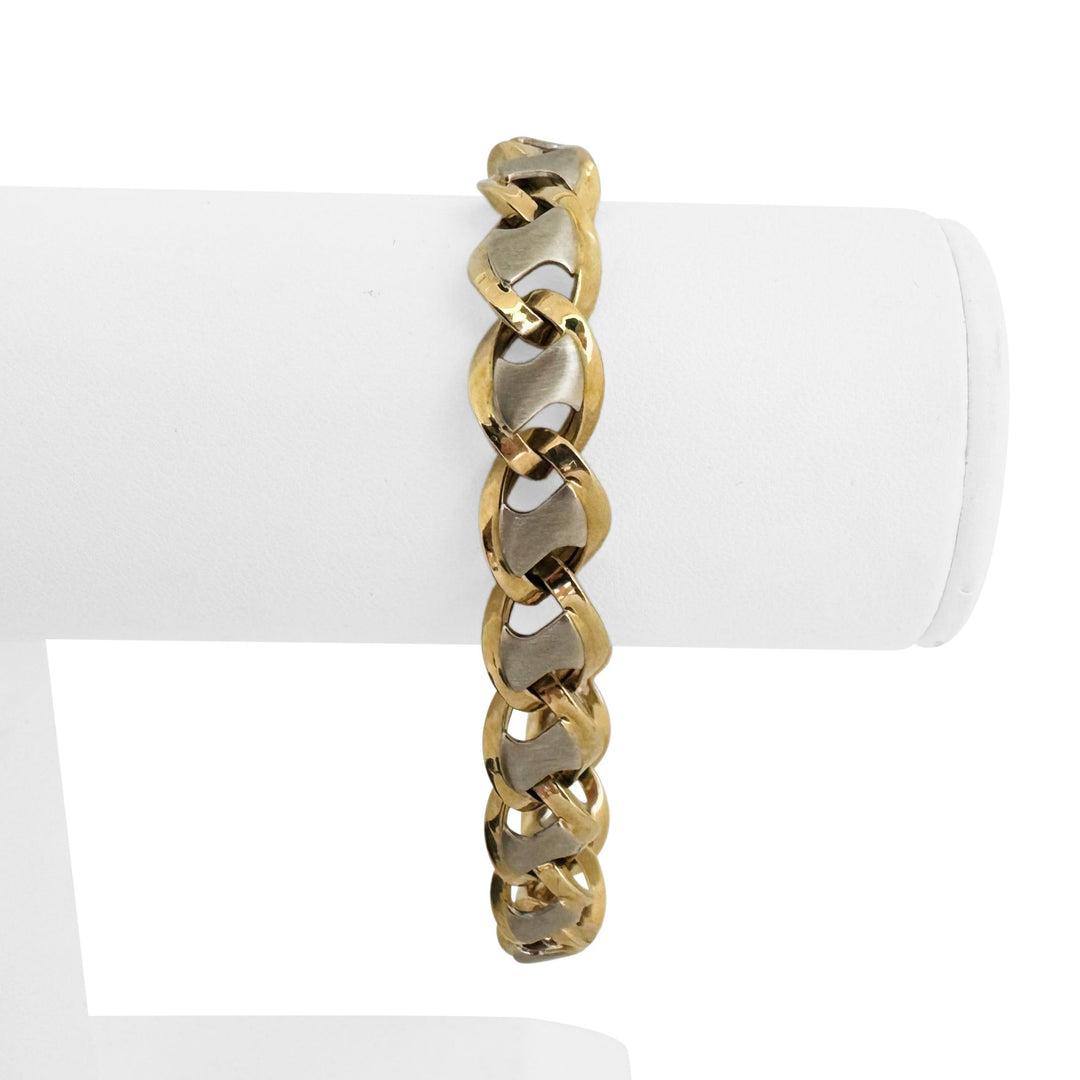 14k Yellow and White Gold 16g Ladies Two Tone Fancy Link Bracelet Italy 7.5"