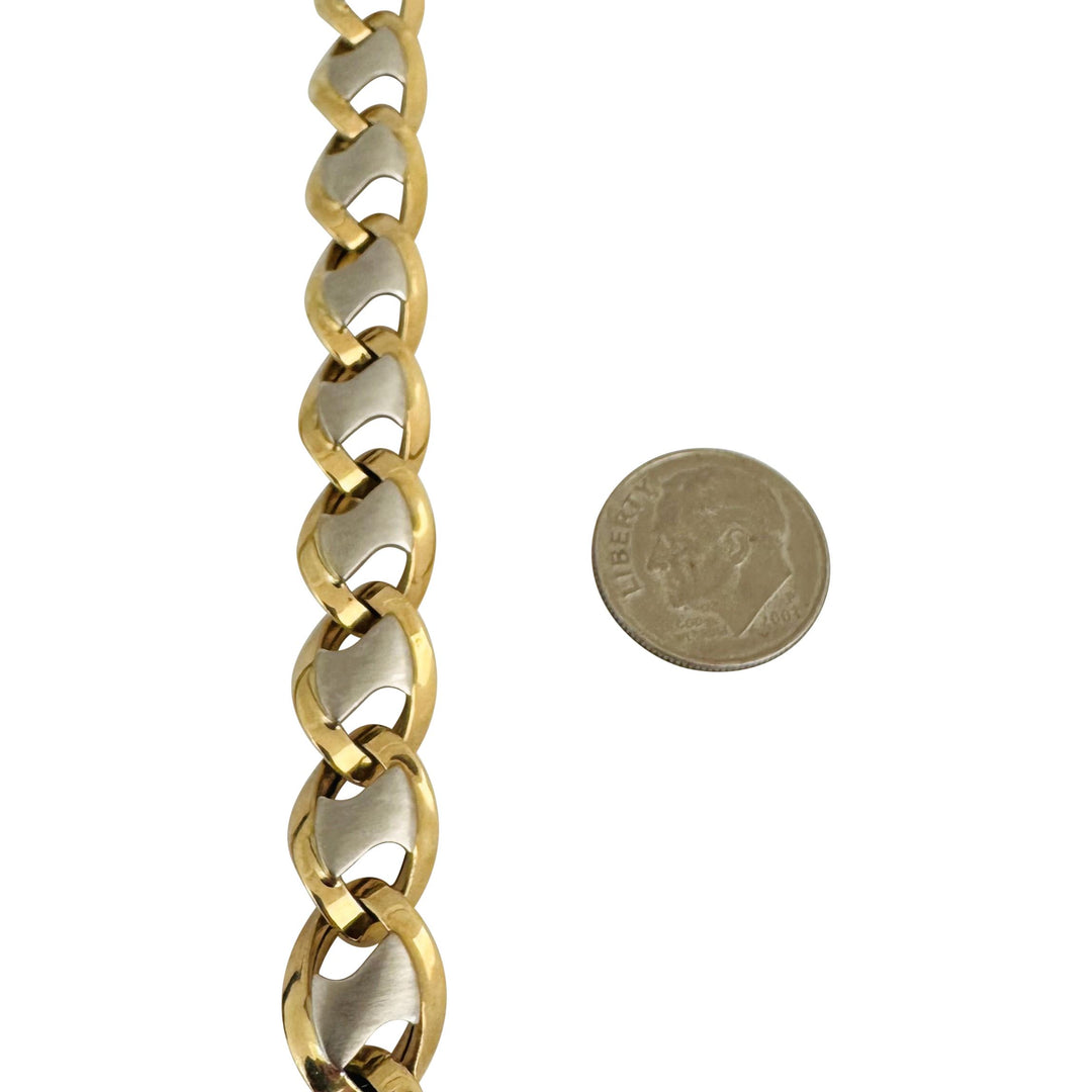 14k Yellow and White Gold 16g Ladies Two Tone Fancy Link Bracelet Italy 7.5"