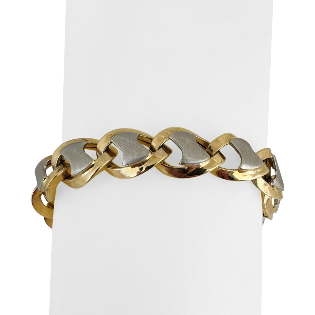 14k Yellow and White Gold 16g Ladies Two Tone Fancy Link Bracelet Italy 7.5"