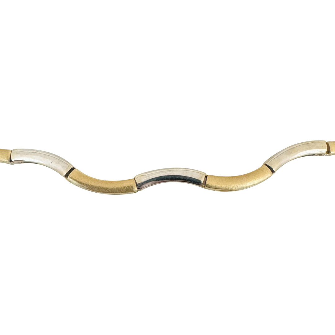 14k Yellow and White Gold 18.6g Two Tone Fancy Wave Link Necklace 17"