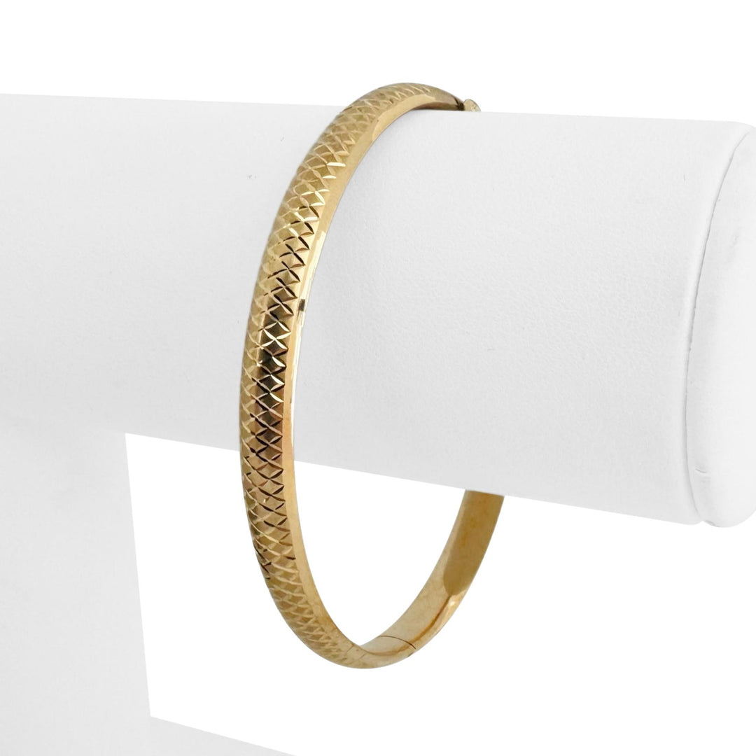 14k Yellow Gold 6g Hollow Light 6mm Textured Bangle Bracelet 7"