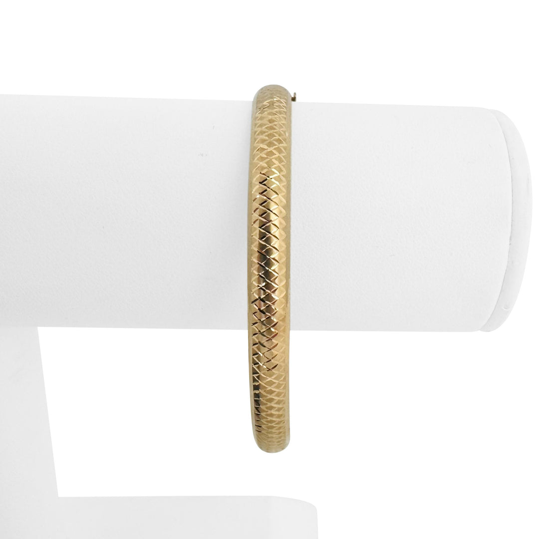 14k Yellow Gold 6g Hollow Light 6mm Textured Bangle Bracelet 7"