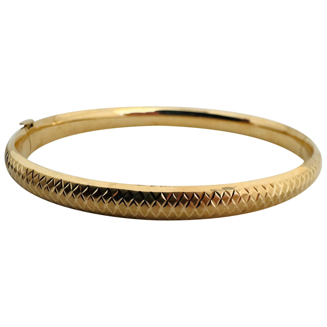 14k Yellow Gold 6g Hollow Light 6mm Textured Bangle Bracelet 7"