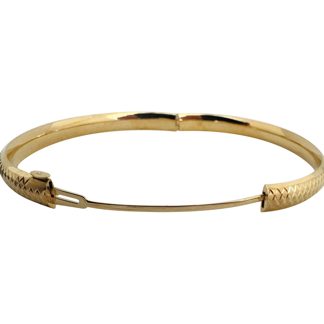 14k Yellow Gold 6g Hollow Light 6mm Textured Bangle Bracelet 7"