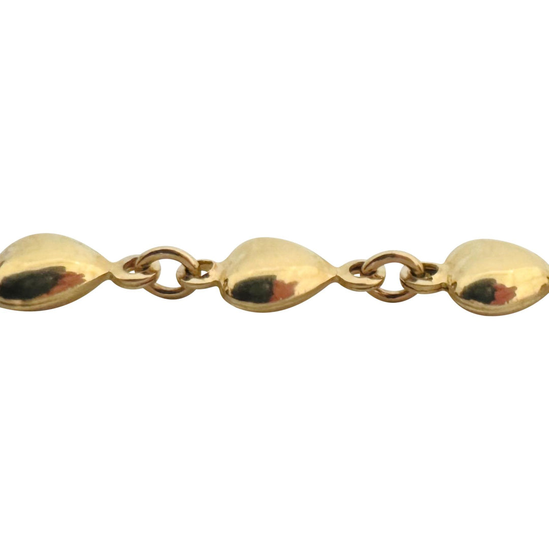 14k Yellow Gold 5.5g Hollow Light 6mm Heart Charm Link Bracelet 7"