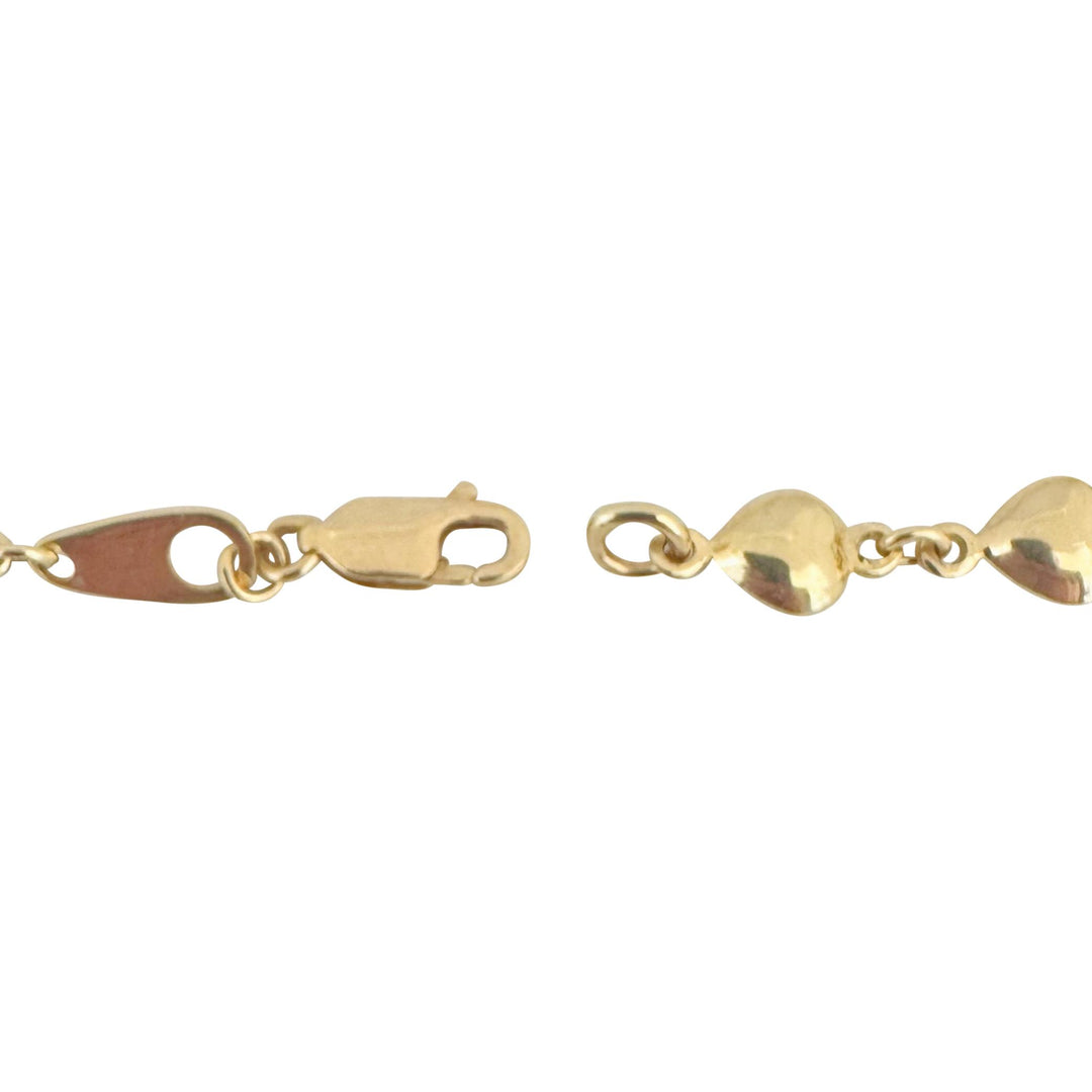 14k Yellow Gold 5.5g Hollow Light 6mm Heart Charm Link Bracelet 7"