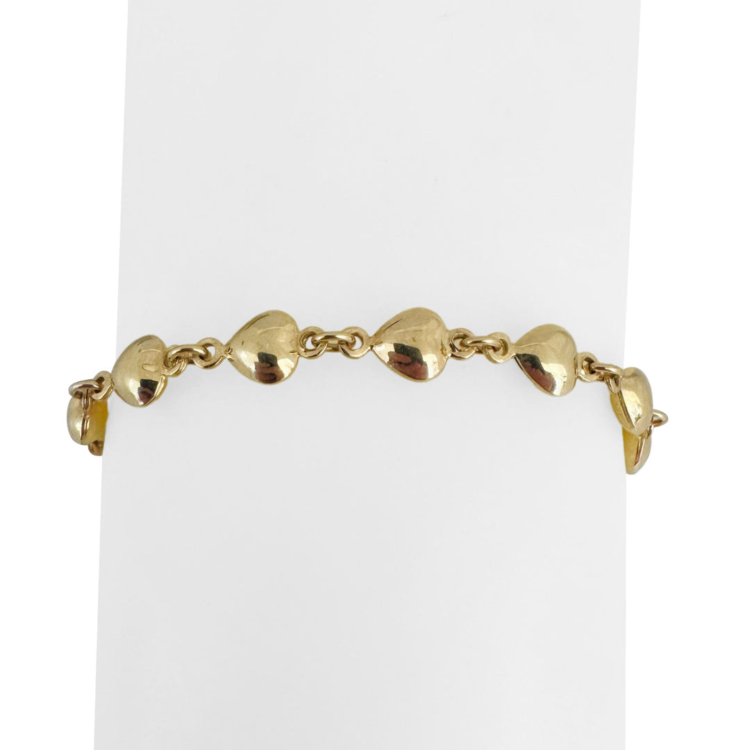 14k Yellow Gold 5.5g Hollow Light 6mm Heart Charm Link Bracelet 7"