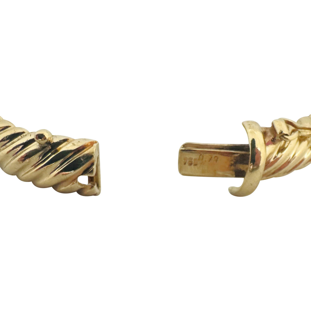 18k Yellow Gold 32.3g Solid Heavy 9mm Ribbed Spiral Bangle Bracelet 6.75"