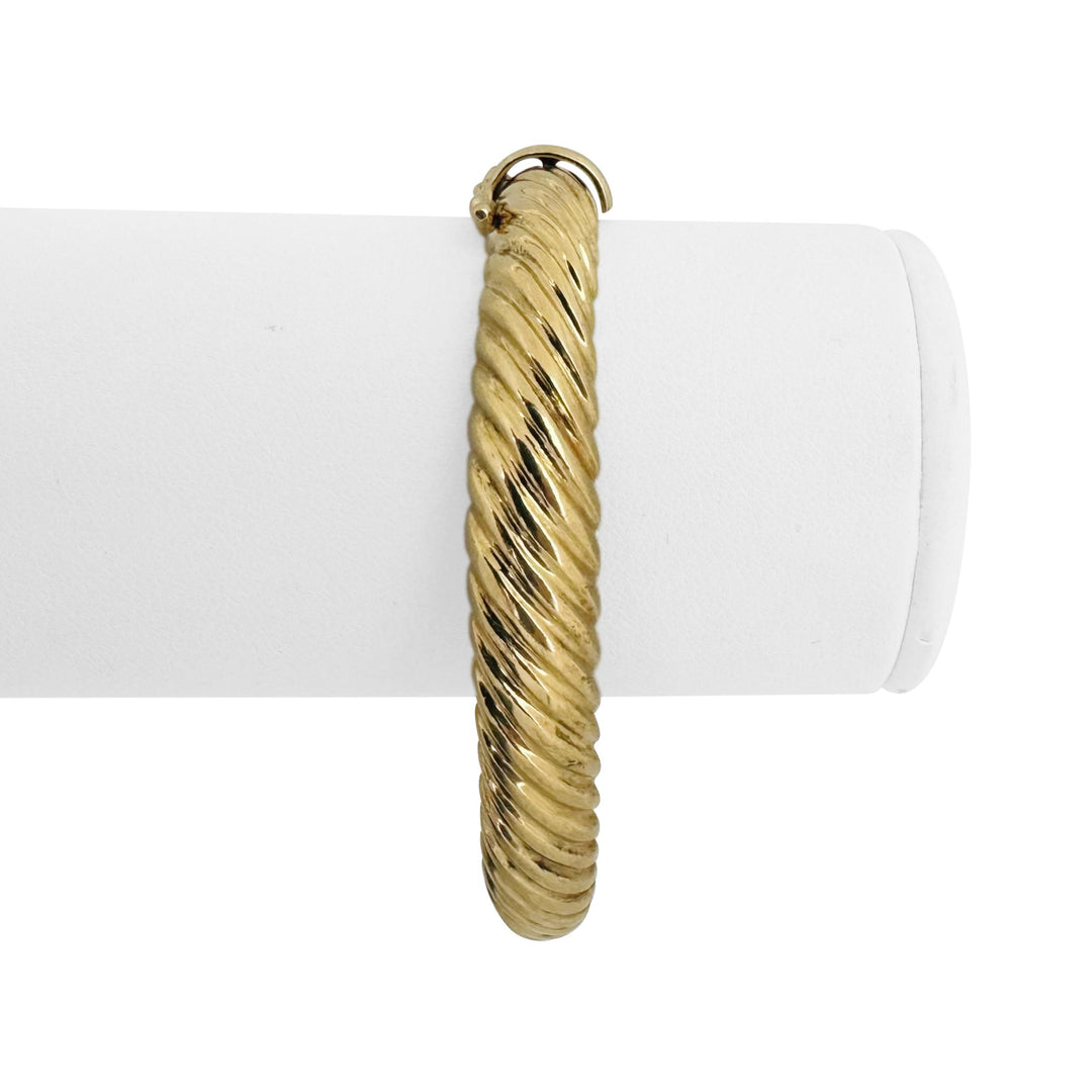 18k Yellow Gold 32.3g Solid Heavy 9mm Ribbed Spiral Bangle Bracelet 6.75"