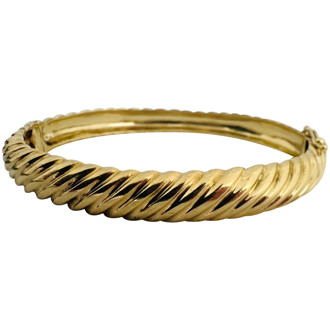 18k Yellow Gold 32.3g Solid Heavy 9mm Ribbed Spiral Bangle Bracelet 6.75"