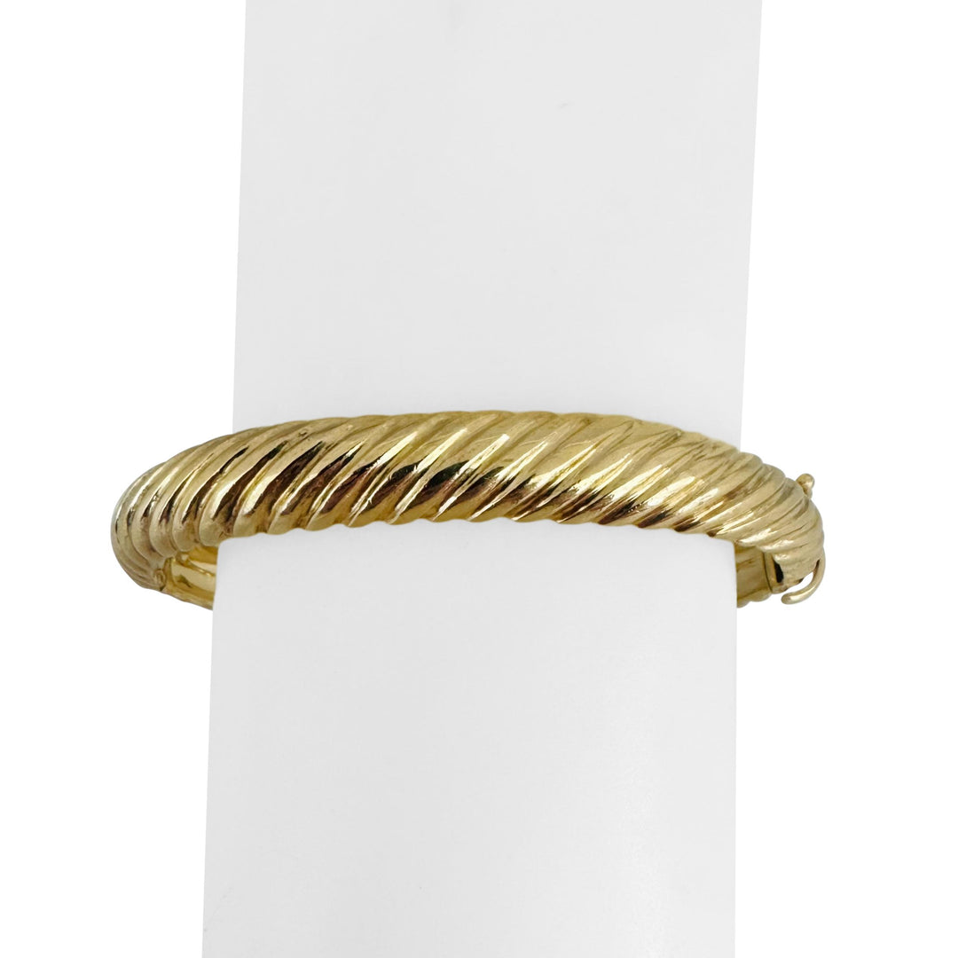 18k Yellow Gold 32.3g Solid Heavy 9mm Ribbed Spiral Bangle Bracelet 6.75"