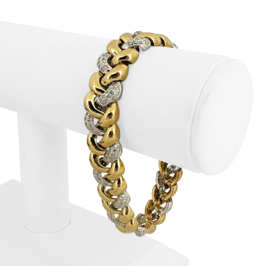 18k Yellow Gold and 2.75cttw Diamond 44.2g Heavy Fancy Link Bracelet 7.5"