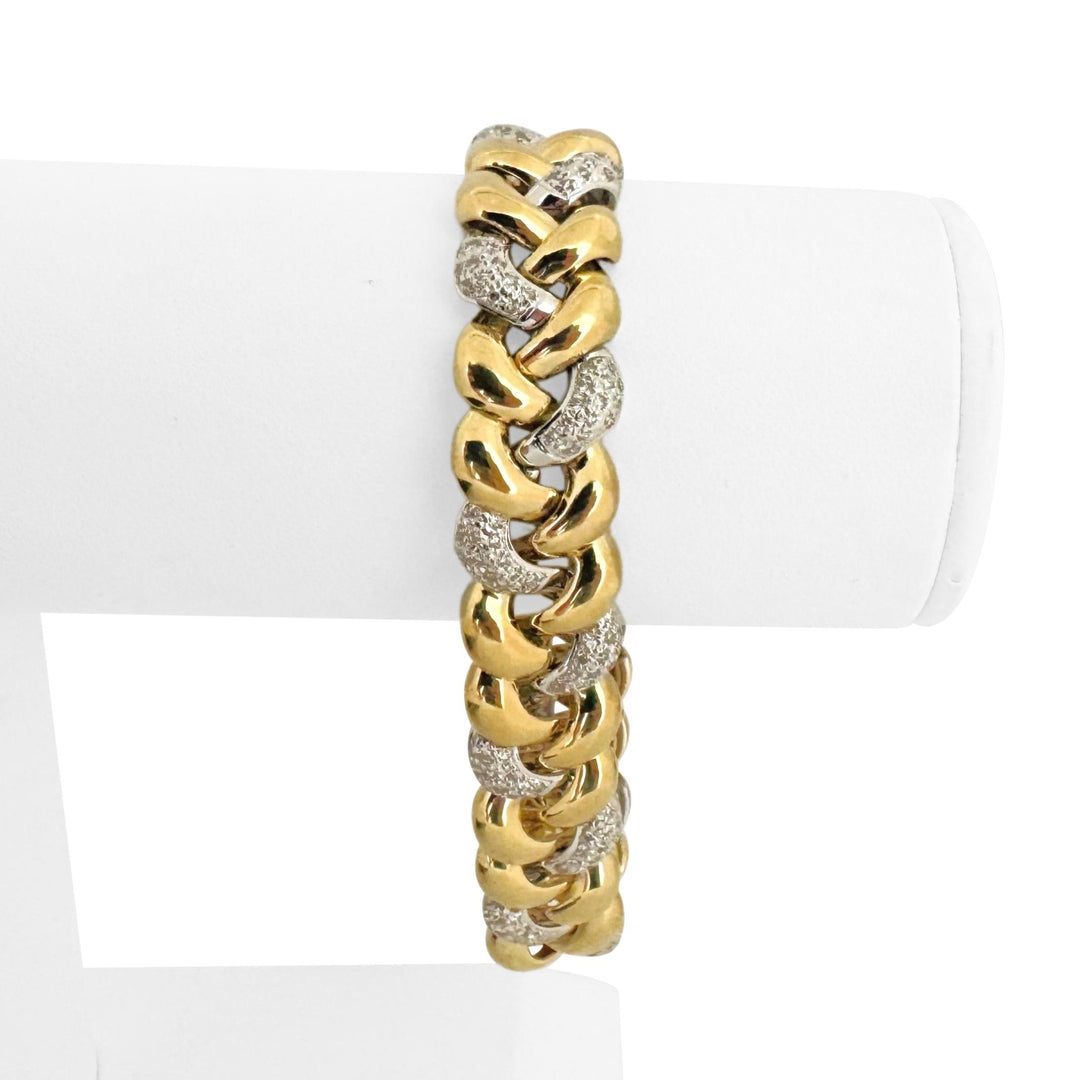 18k Yellow Gold and 2.75cttw Diamond 44.2g Heavy Fancy Link Bracelet 7.5"