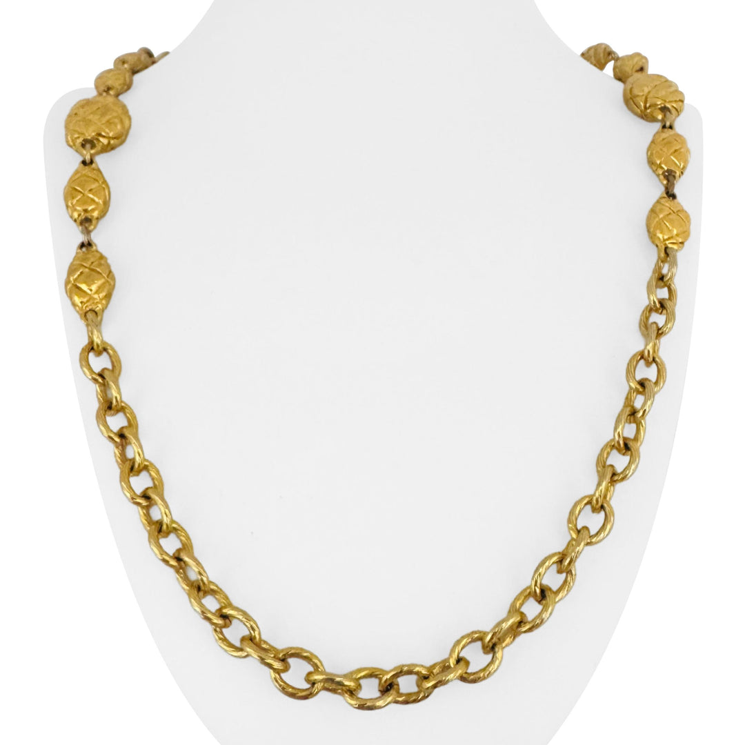 Chanel Vintage Gold Plated Heavy 110g Fancy Cable Link Chain Necklace France 34"
