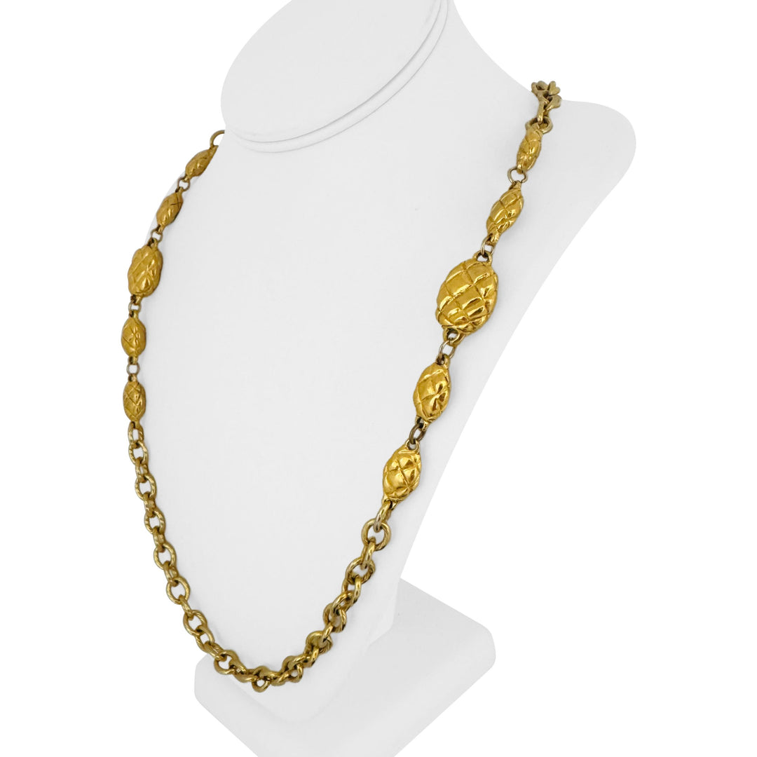 Chanel Vintage Gold Plated Heavy 110g Fancy Cable Link Chain Necklace France 34"
