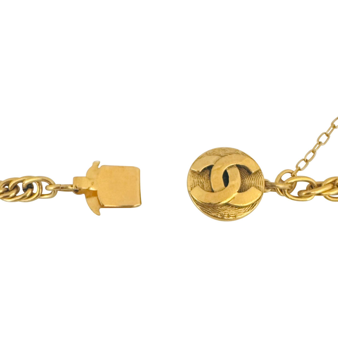 Chanel Vintage 1983 Gold Plated Very Long Clover Motif Necklace France 72"