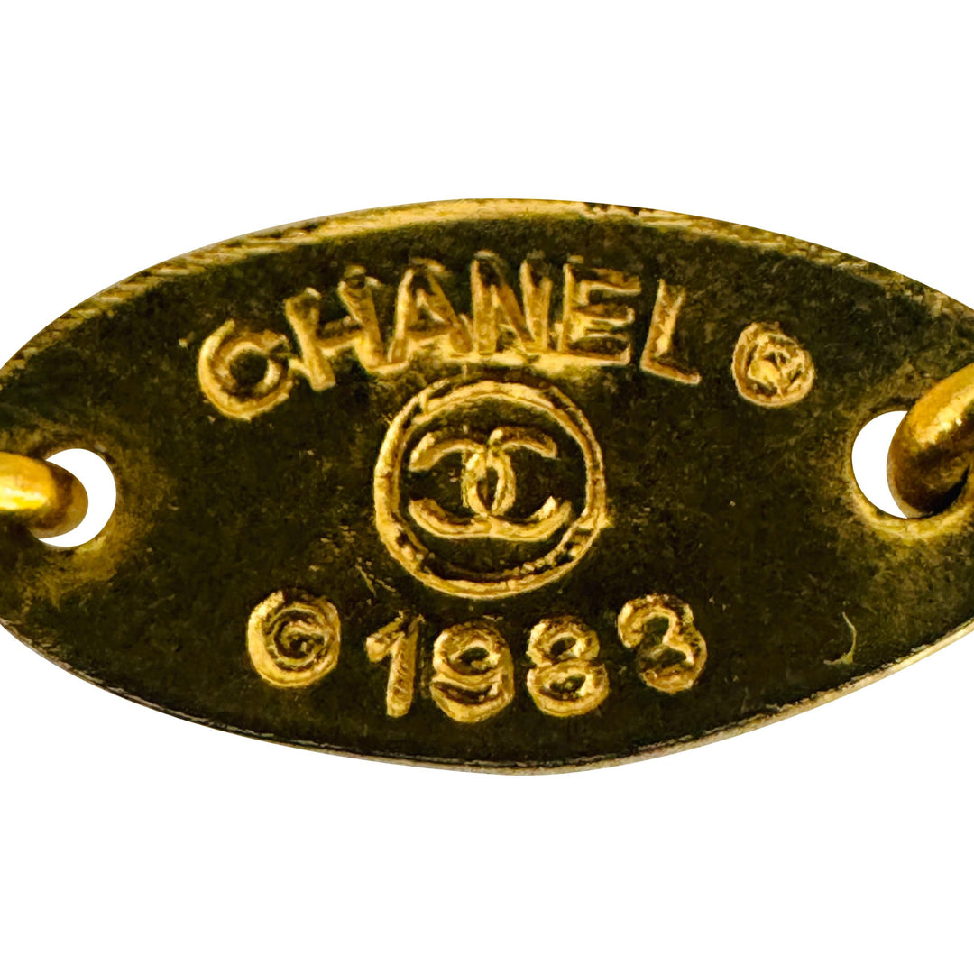 Chanel Vintage 1983 Gold Plated Very Long Clover Motif Necklace France 72"