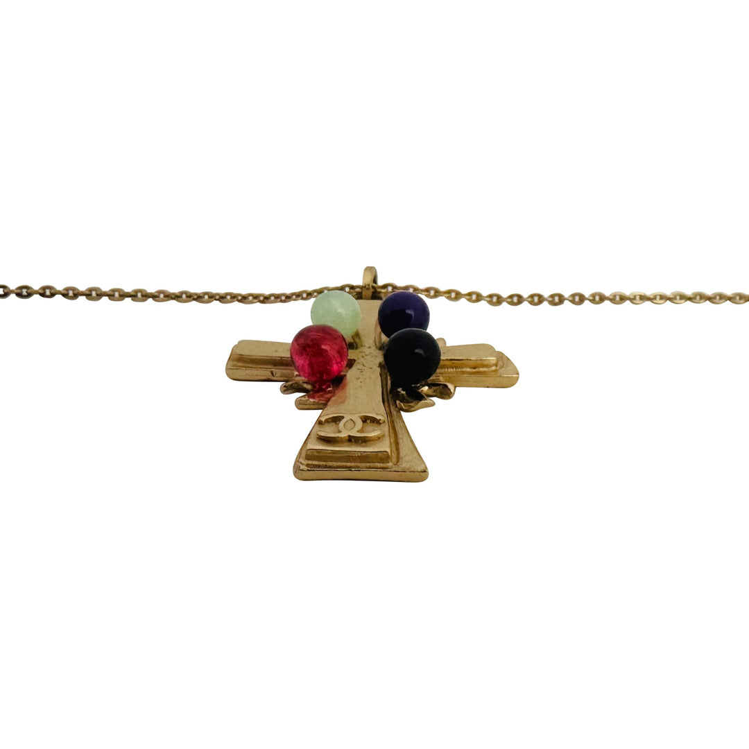 Chanel Vintage Gold Plated Long Cross Pendant Necklace 30"