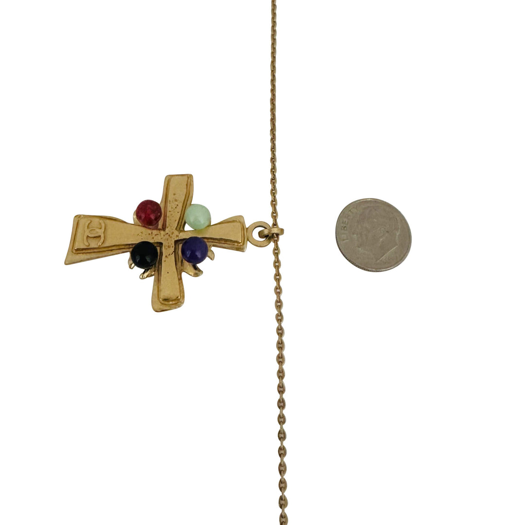 Chanel Vintage Gold Plated Long Cross Pendant Necklace 30"