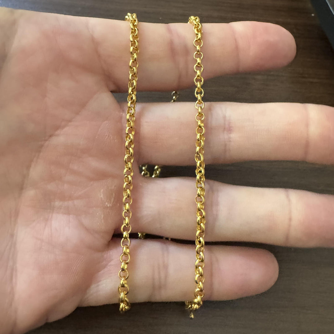 24k Pure Yellow Gold 19.8g Solid 3.5mm Rolo Link Chain Necklace 19"