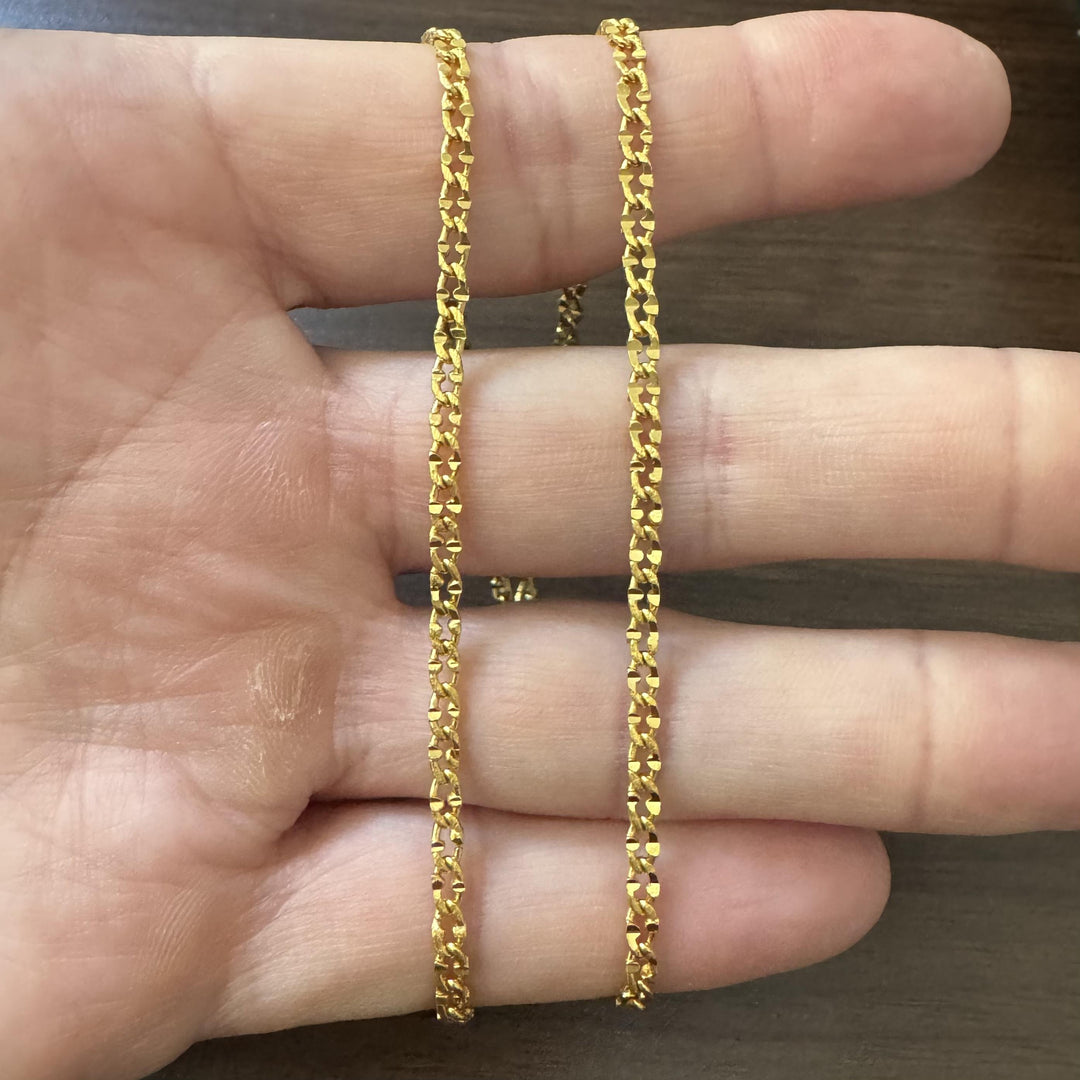 24k Pure Yellow Gold 16.5g Solid Diamond Cut 3mm Curb Link Chain Necklace 18"