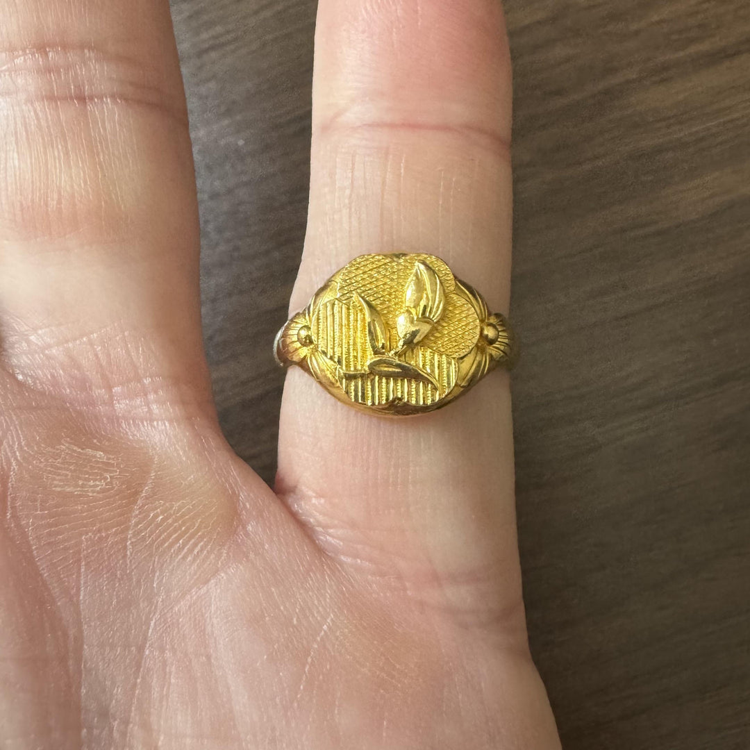 24k Pure Yellow Gold 6.6g Solid Floral Wrap Ring Size 8
