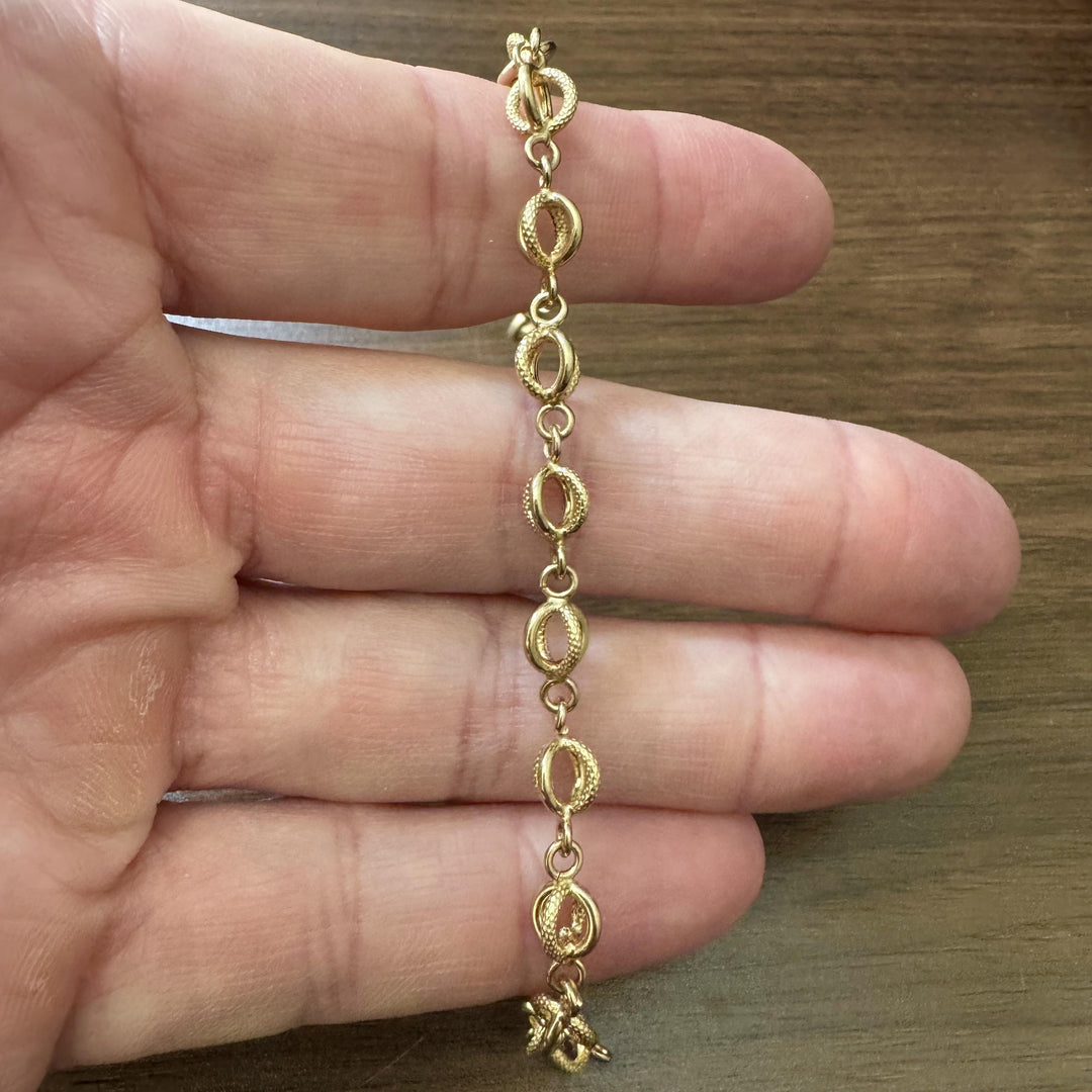 18k Yellow Gold 4.4g Hollow Light 6.5mm Fancy Circle Link Bracelet Italy 6.5"