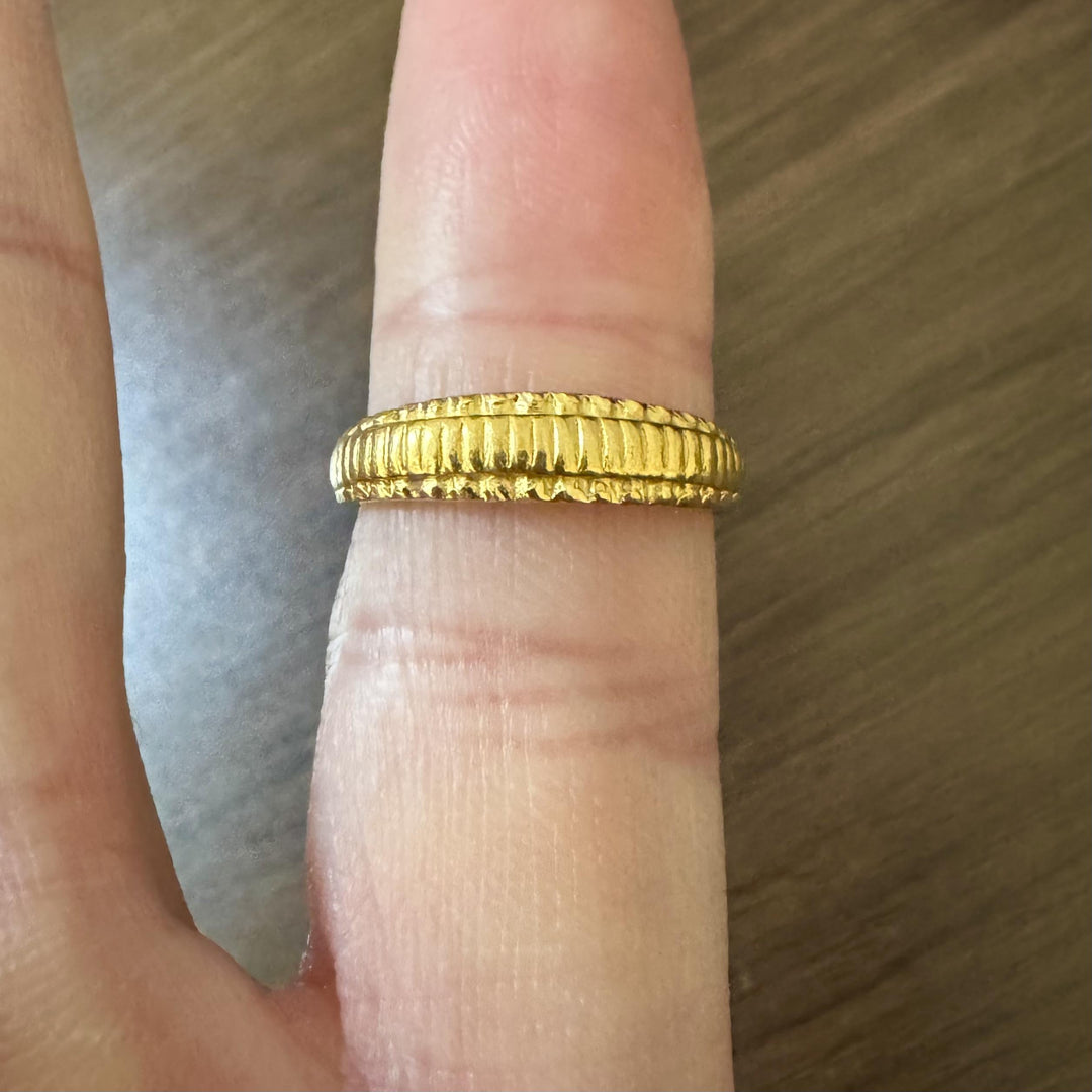 24k Pure Yellow Gold 4.5g Solid Fancy Band Ring Size 5.25