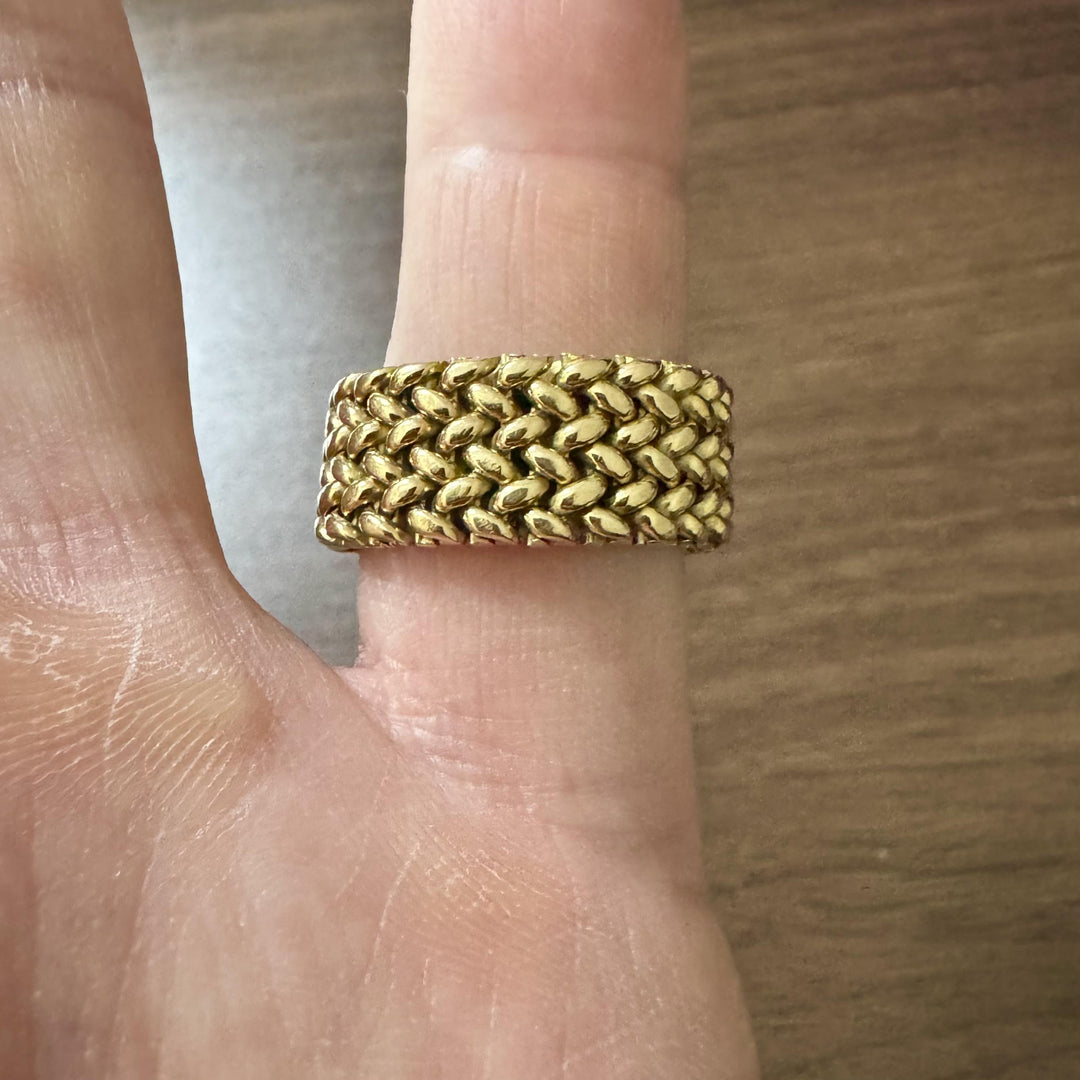 18k Yellow Gold 14.7g Heavy 10mm Flexible Mesh Link Ring Size 9