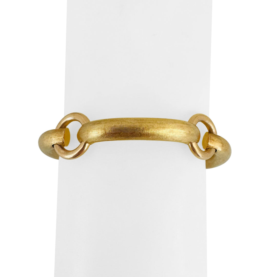 18k Yellow Gold 37g Brushed Finish Vintage Curved Bar Link Bracelet Italy 7.75"