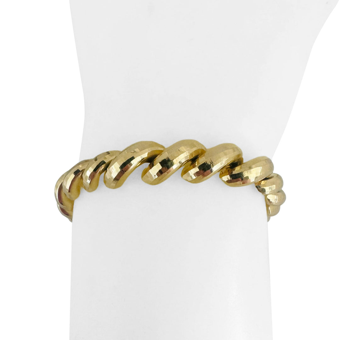 14k Yellow Gold 13.8g Beveled Graduated San Marco Link Bracelet Peru 7.75"