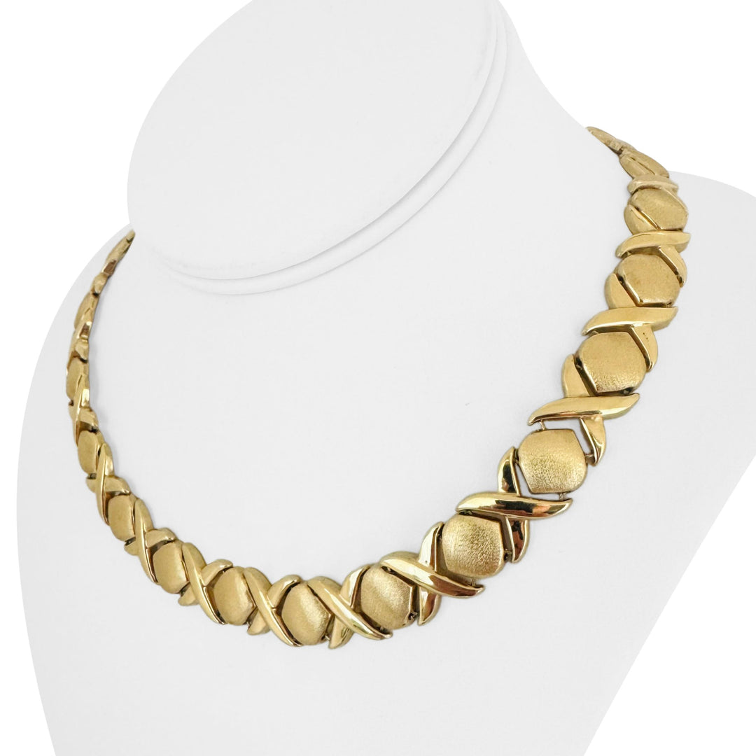 14k Yellow Gold 42.7g Heavy Thick Hugs and Kisses XO Link Necklace Italy 17"