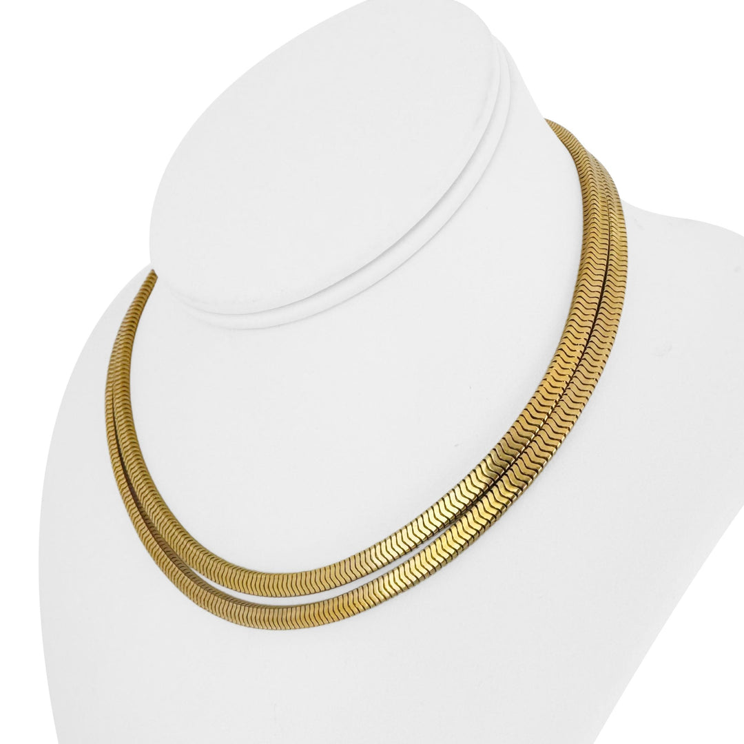 14k Yellow Gold 78g Very Heavy Vintage Double Strand Squared Snake Necklace 15"